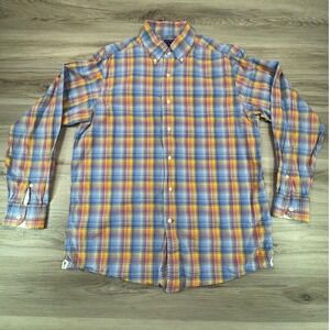 Cremieux Collection Mens Large Plaid Button Down Shirt Multi Color Palm Tree L